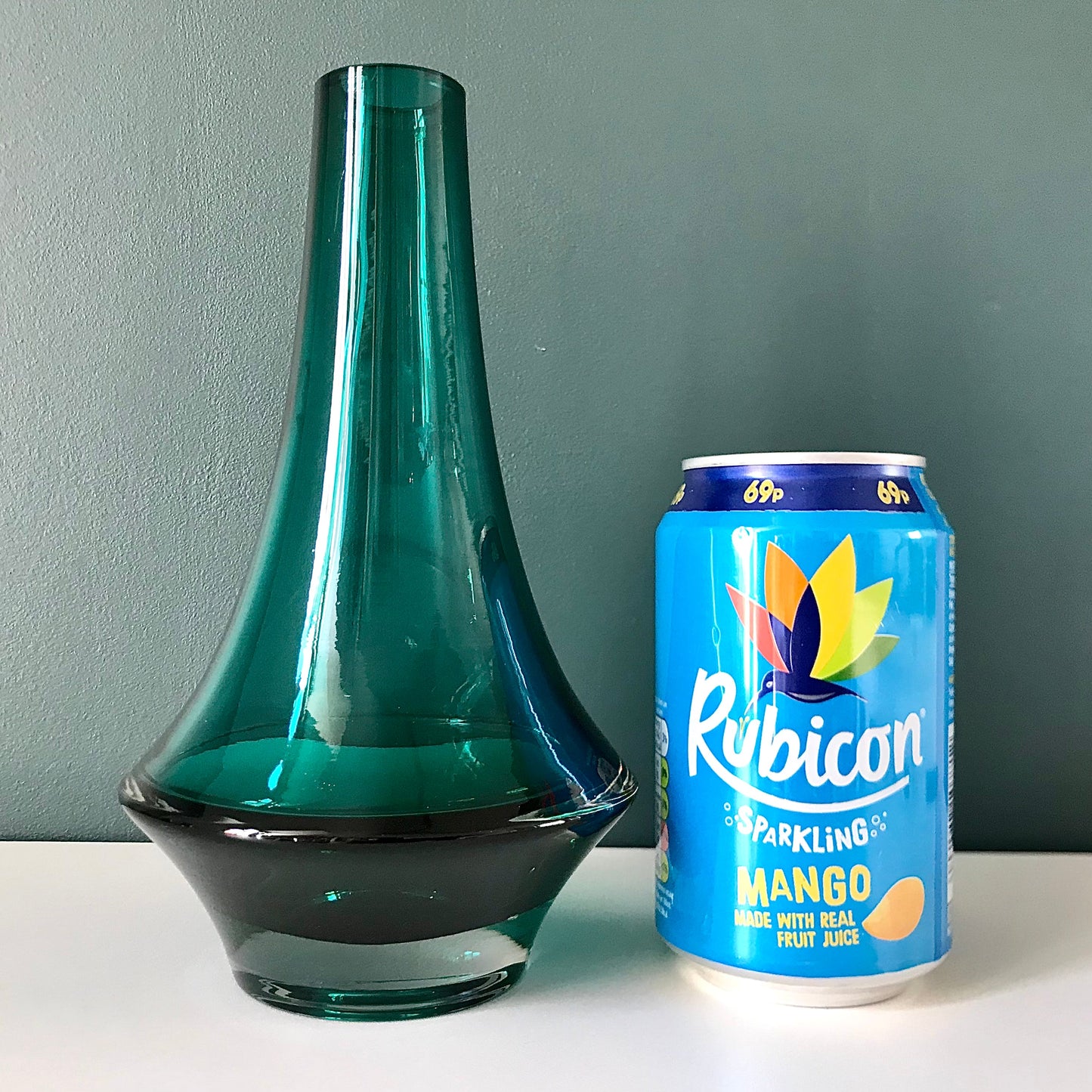Riihimaki Turquoise Aqua Green Glass Vase Rocket 1960s 1970s Vintage Scandinavian Finnish Retro Present Emerald Gifts