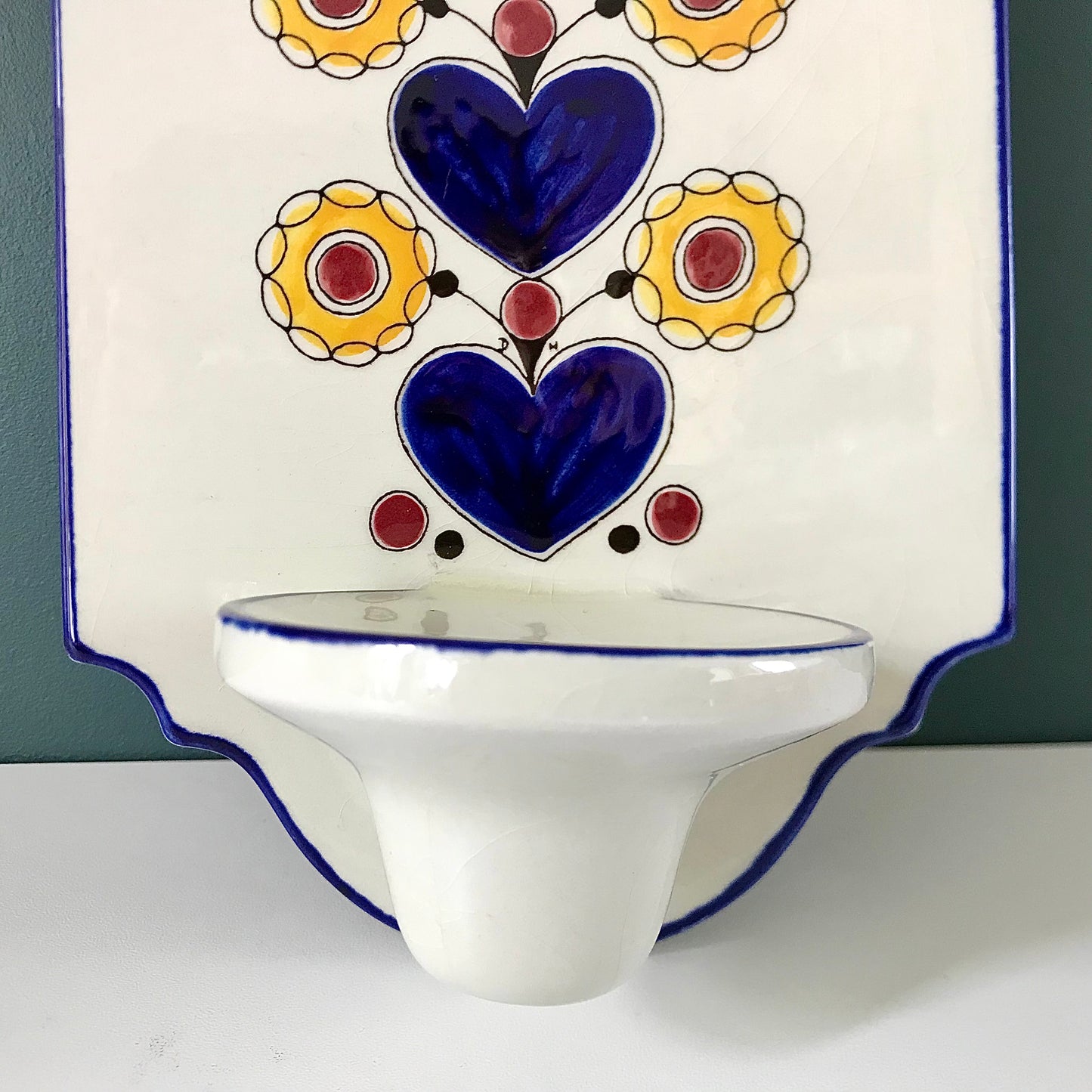 Knabstrup Danish Blue Wall Candle Holder Sconce Traditional Scandi Folk Art 1960s 1970s