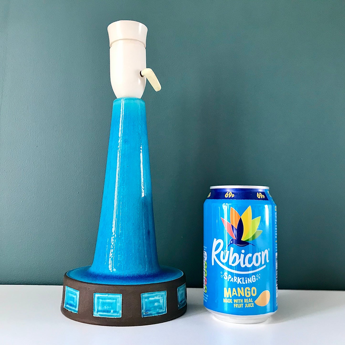 Vintage Danish Turquoise Teal Blue Ceramic Table Lamp Light 1960s 1970s