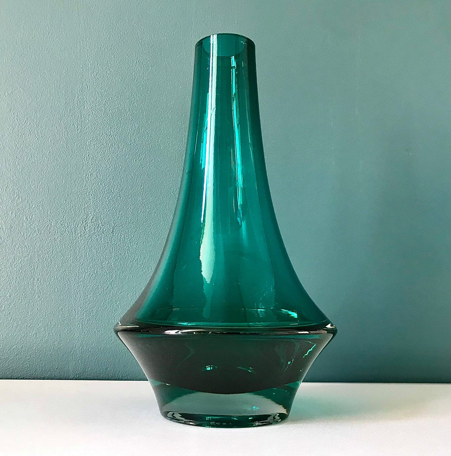 Riihimaki Turquoise Aqua Green Glass Vase Rocket 1960s 1970s Vintage Scandinavian Finnish Retro Present Emerald Gifts