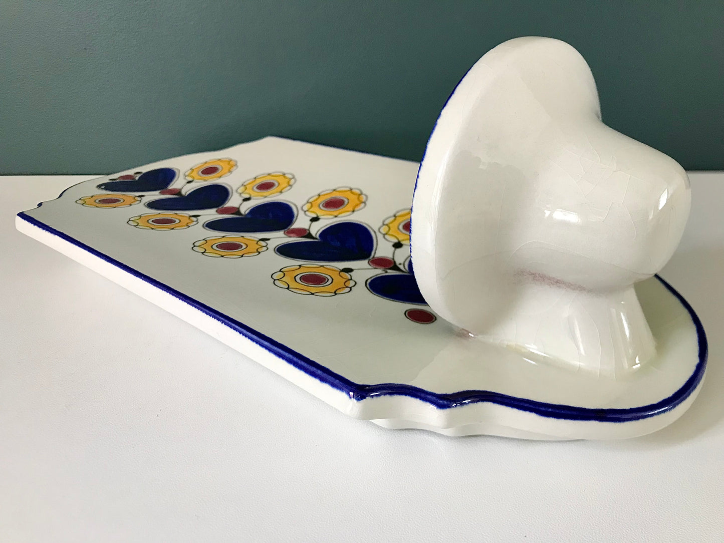 Knabstrup Danish Blue Wall Candle Holder Sconce Traditional Scandi Folk Art 1960s 1970s