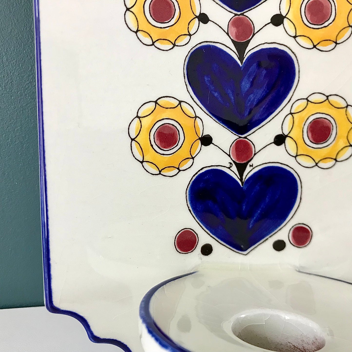 Knabstrup Danish Blue Wall Candle Holder Sconce Traditional Scandi Folk Art 1960s 1970s