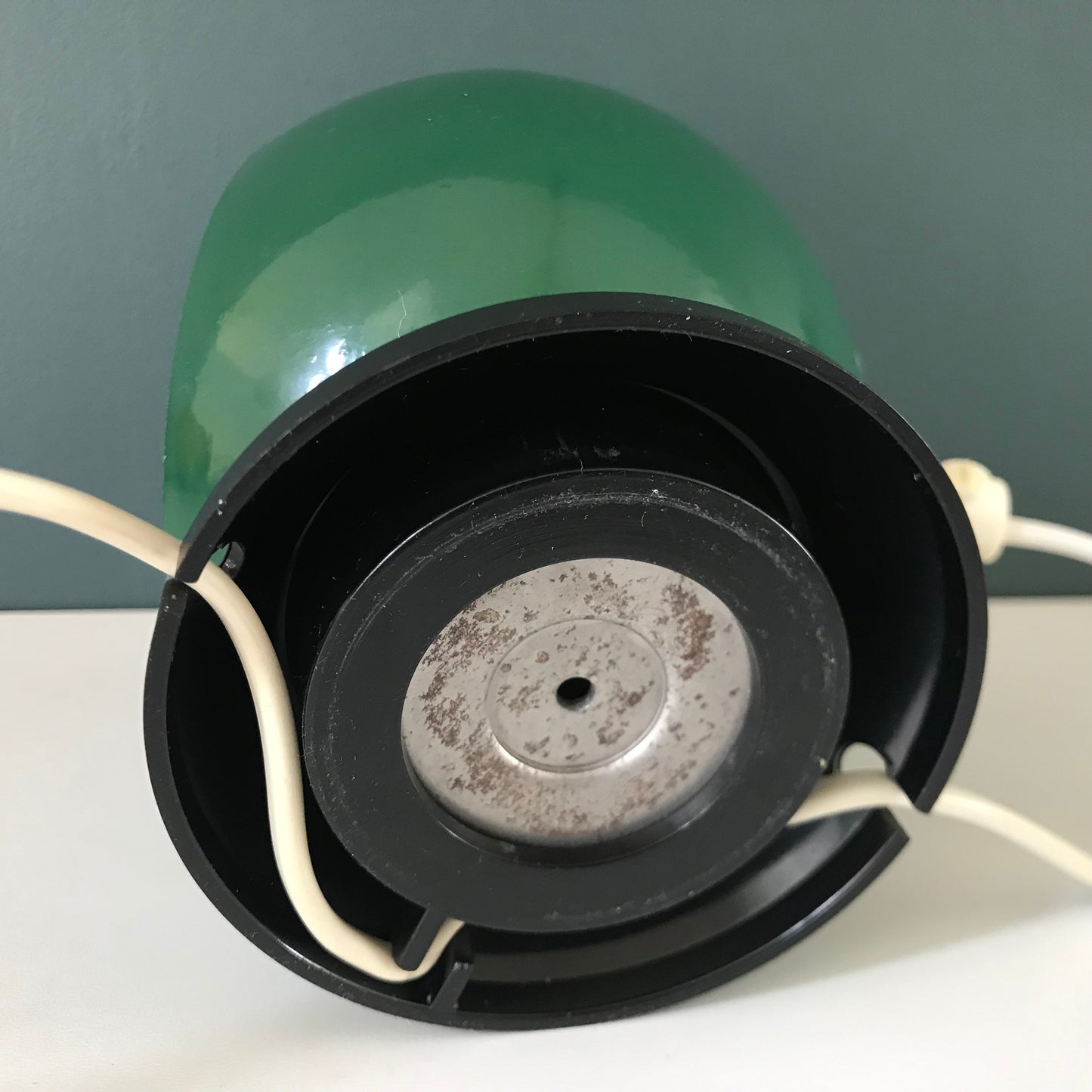 Danish Frandsen Ball Table Lamp Green Enamel 1970s Vintage Retro Light Atomic Era