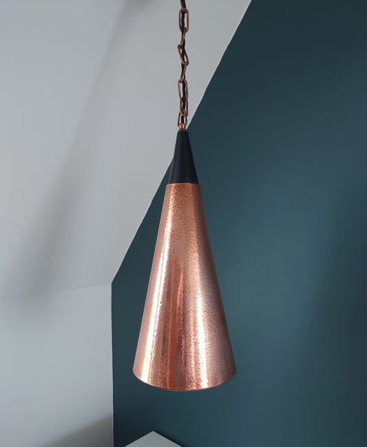 Mid Century Danish Solid Hammered Copper Cone Pendant Lamp Ceiling Light Scandinavian Industrial