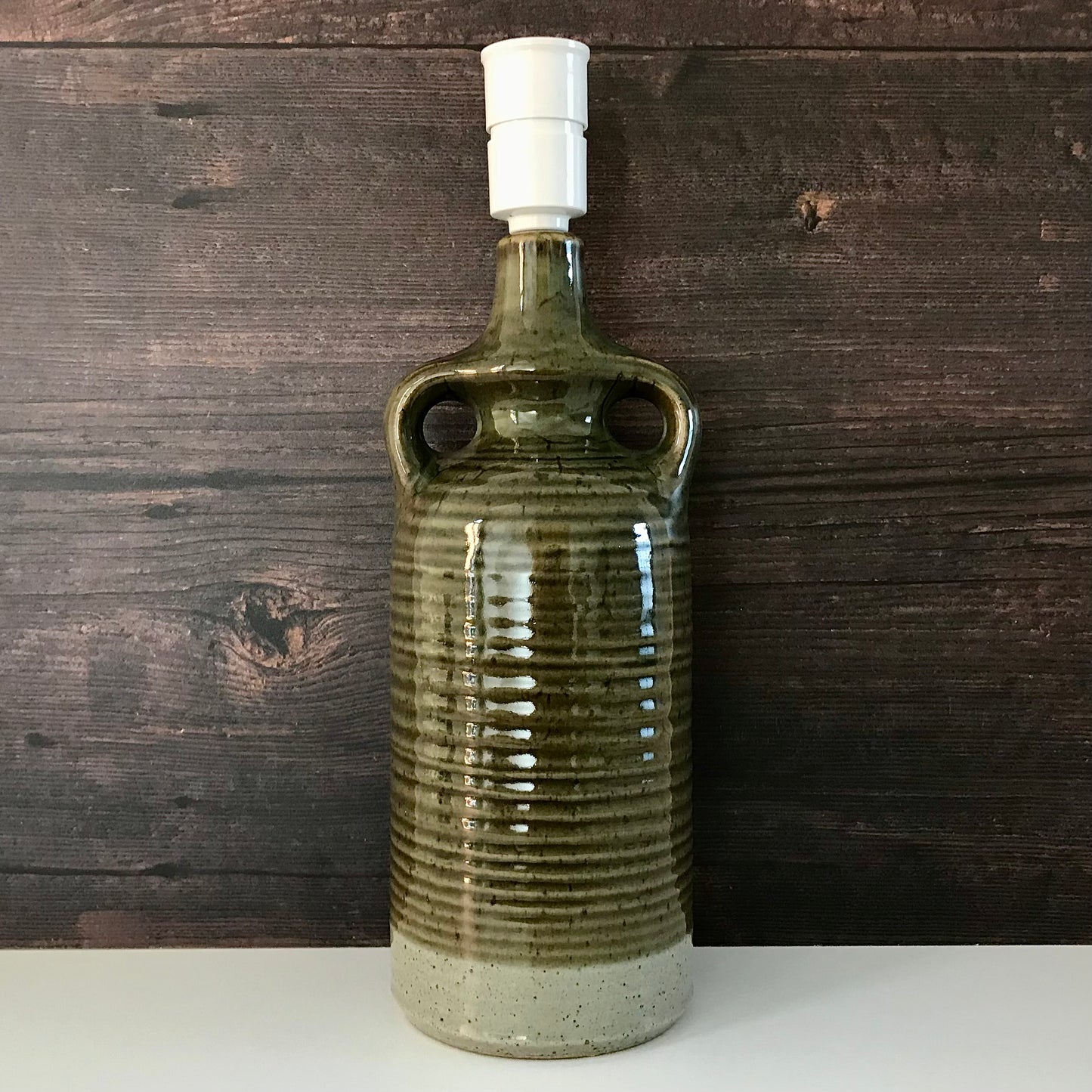 Knabstrup Pottery Danish Olive Green Table Lamp Khaki 1960s 1970s Vintage Retro Scandinavian Ceramic