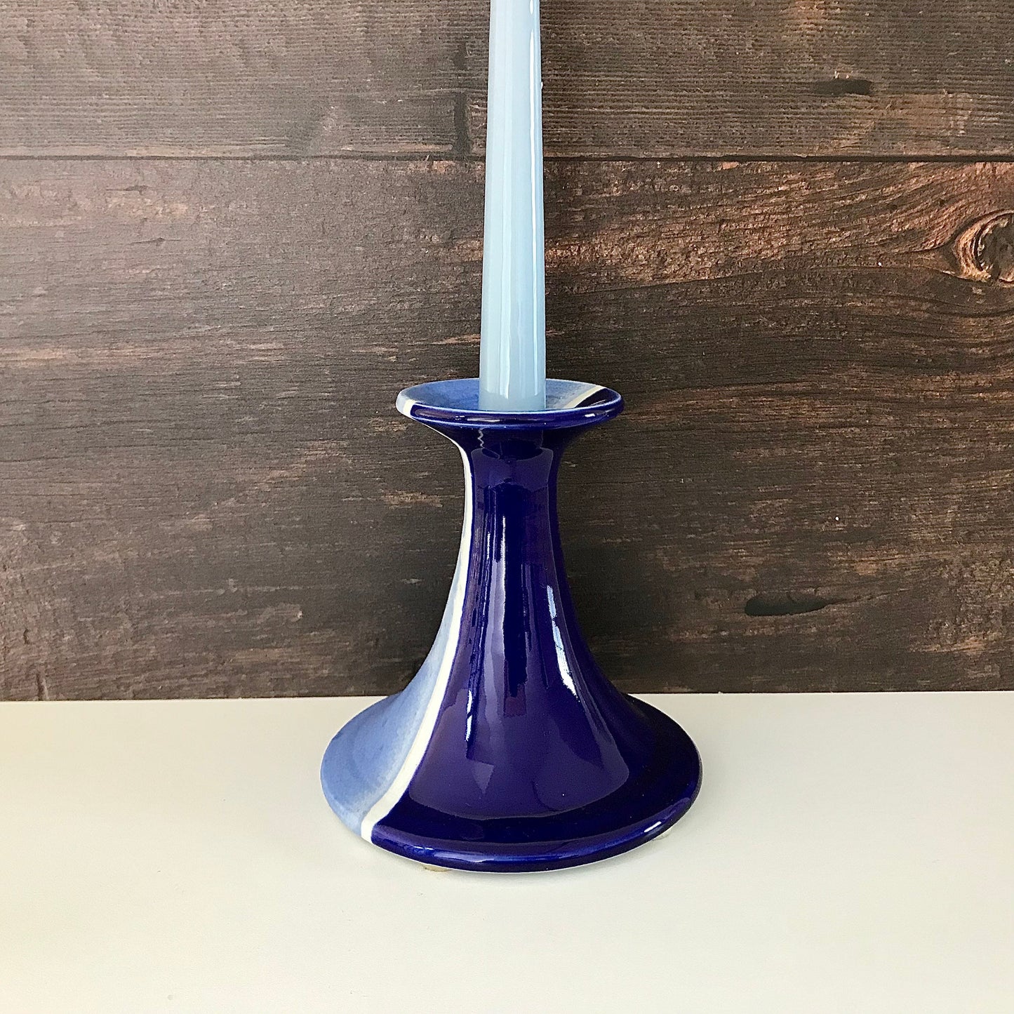 Tue Poulsen Blue Danish Candle Holder Stick Studio Pottery Haresfur Glaze