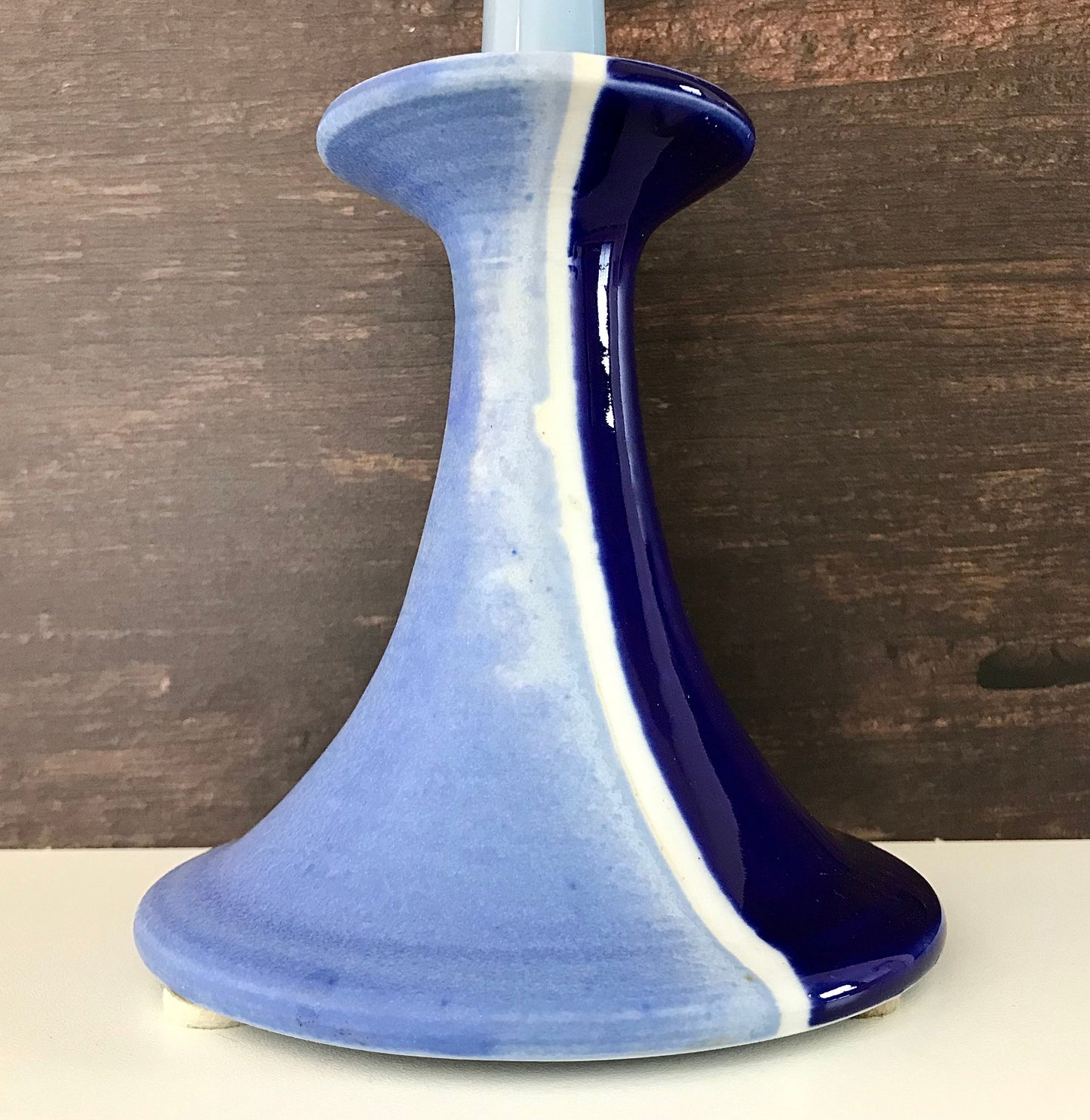 Tue Poulsen Blue Danish Candle Holder Stick Studio Pottery Haresfur Glaze