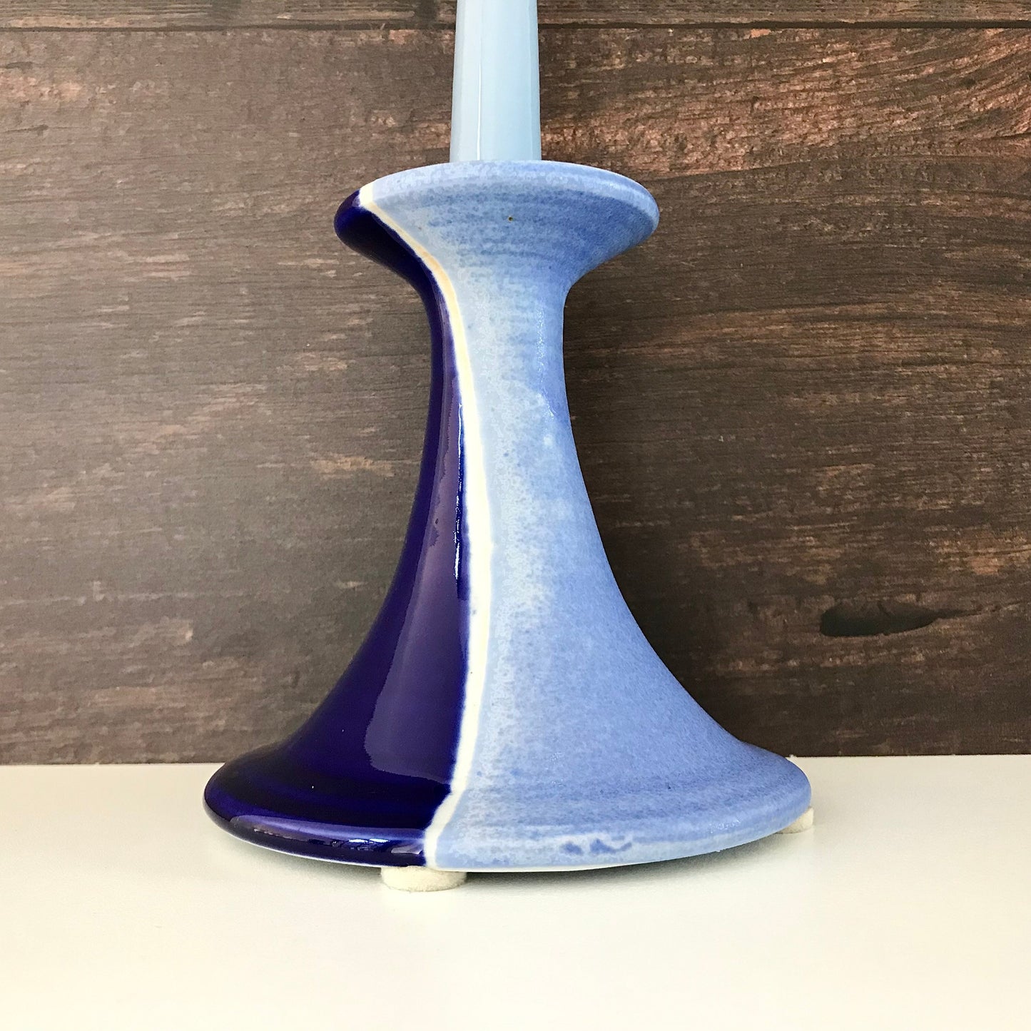 Tue Poulsen Blue Danish Candle Holder Stick Studio Pottery Haresfur Glaze