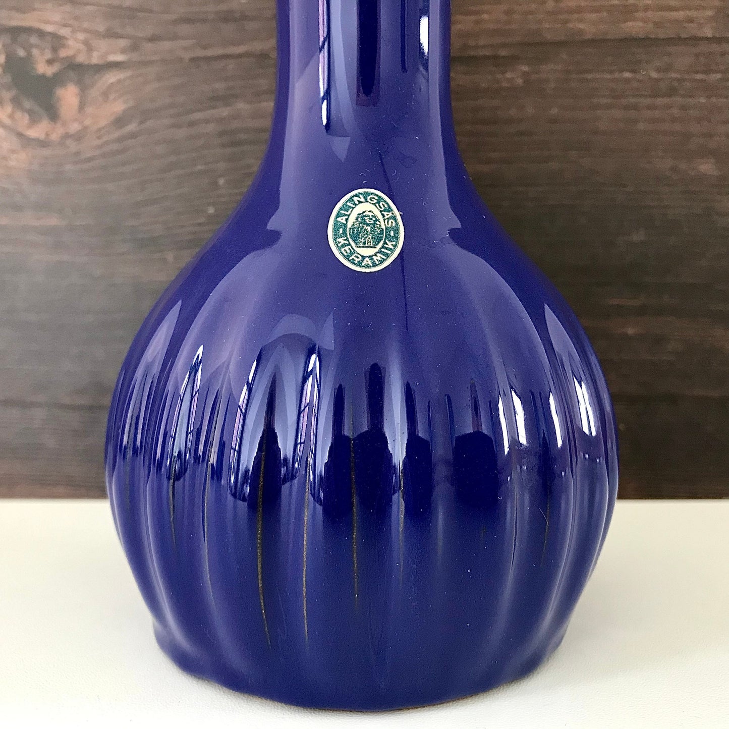 Vintage Swedish Blue Ceramic Table Lamp 1960s 1970s Alingsas Pottery