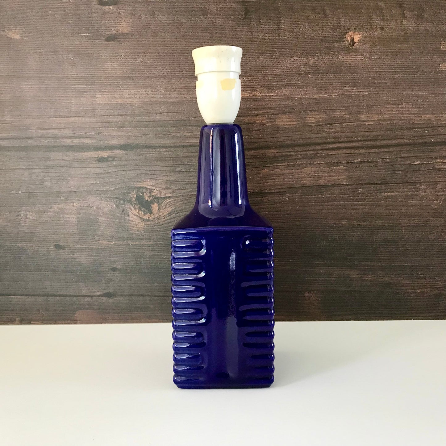 Vintage Blue Ceramic Table Lamp 1960s 1970s Pottery