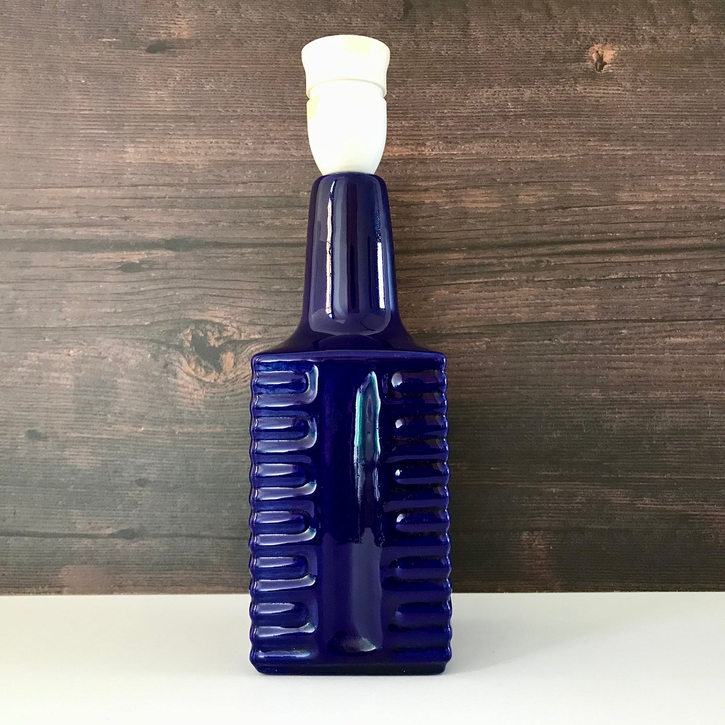Vintage Blue Ceramic Table Lamp 1960s 1970s Pottery
