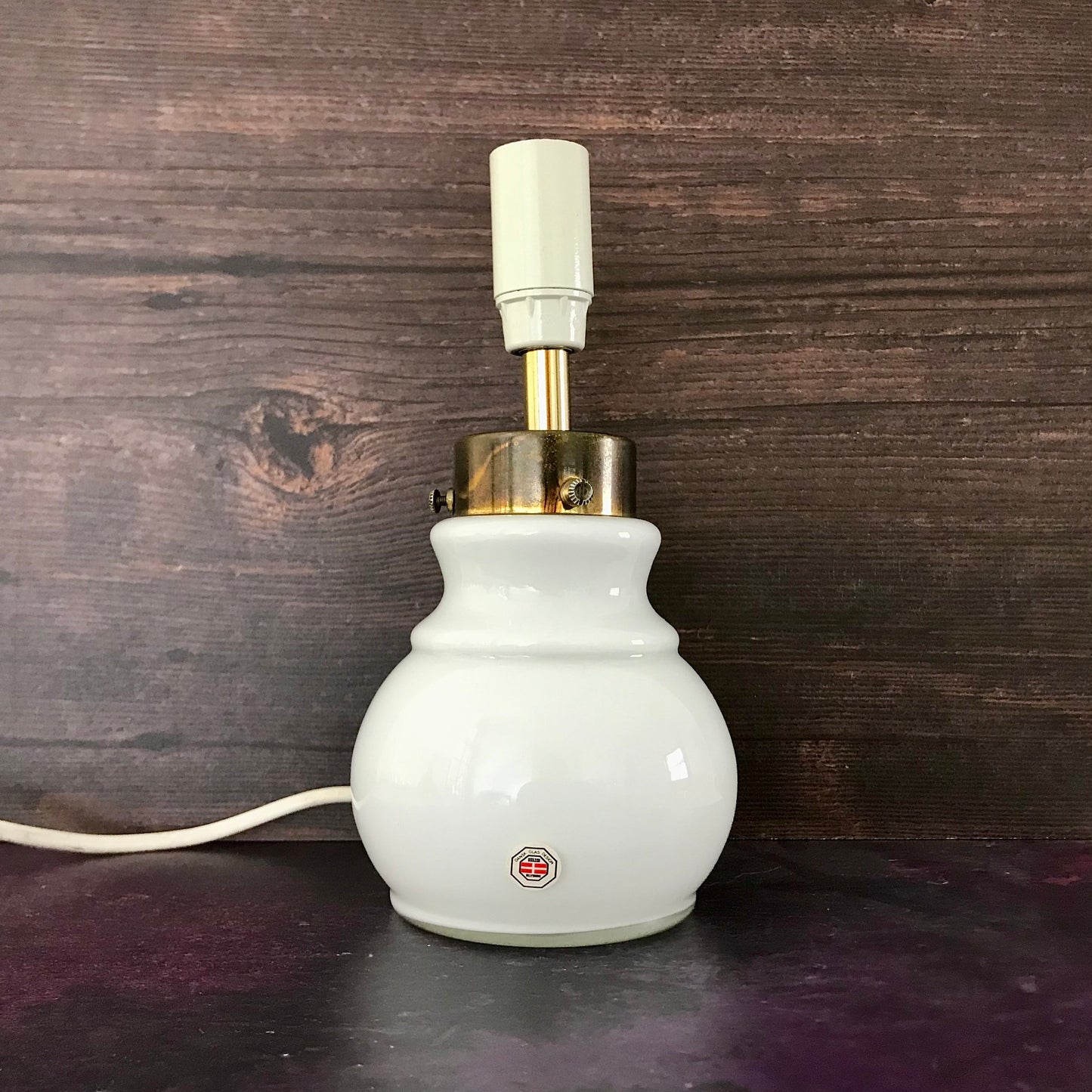 Vintage Danish White Hooped Glass Table Lamp Odreco Light Scandinavian Lighting