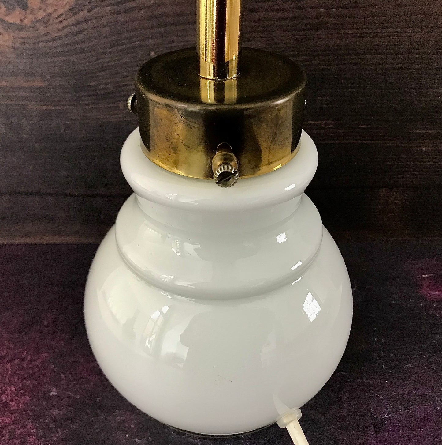 Vintage Danish White Hooped Glass Table Lamp Odreco Light Scandinavian Lighting