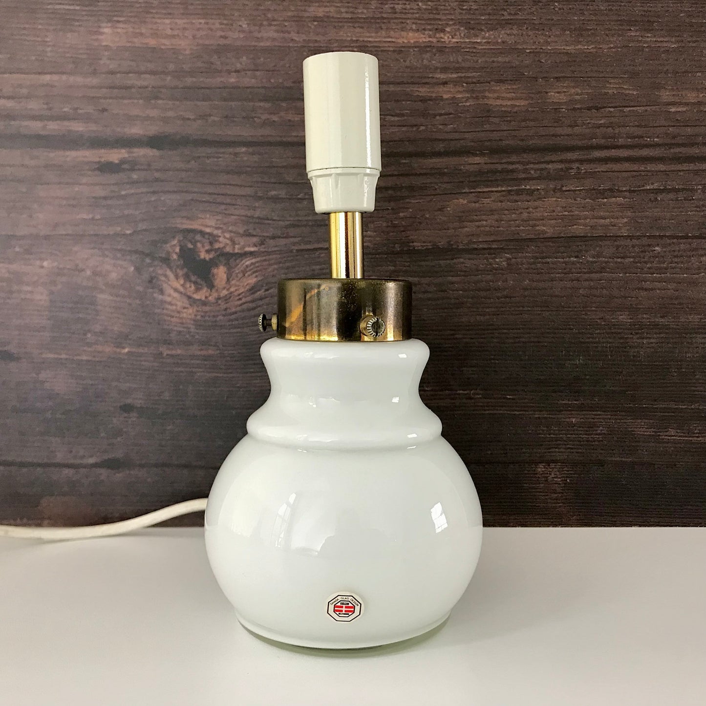 Vintage Danish White Hooped Glass Table Lamp Odreco Light Scandinavian Lighting