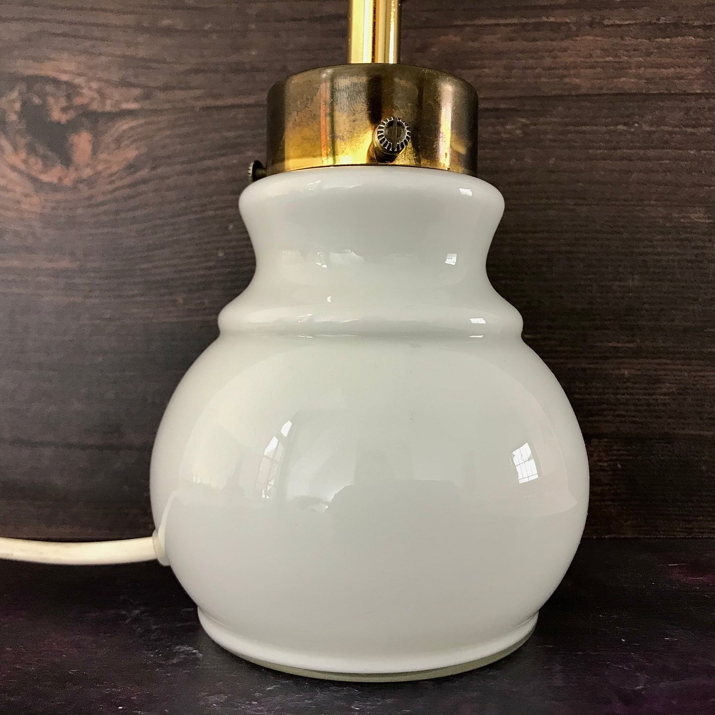 Vintage Danish White Hooped Glass Table Lamp Odreco Light Scandinavian Lighting