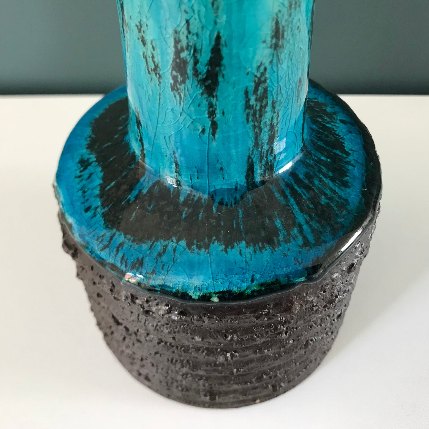 Vintage Danish Turquoise Ceramic Table Lamp Light 1960s 1970s