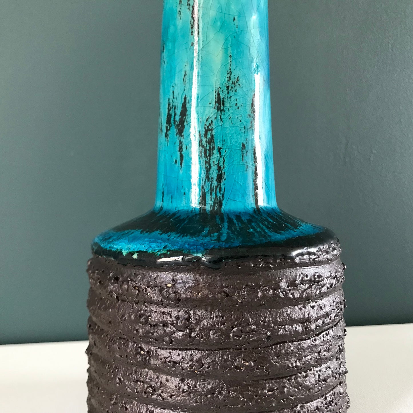 Vintage Danish Turquoise Ceramic Table Lamp Light 1960s 1970s