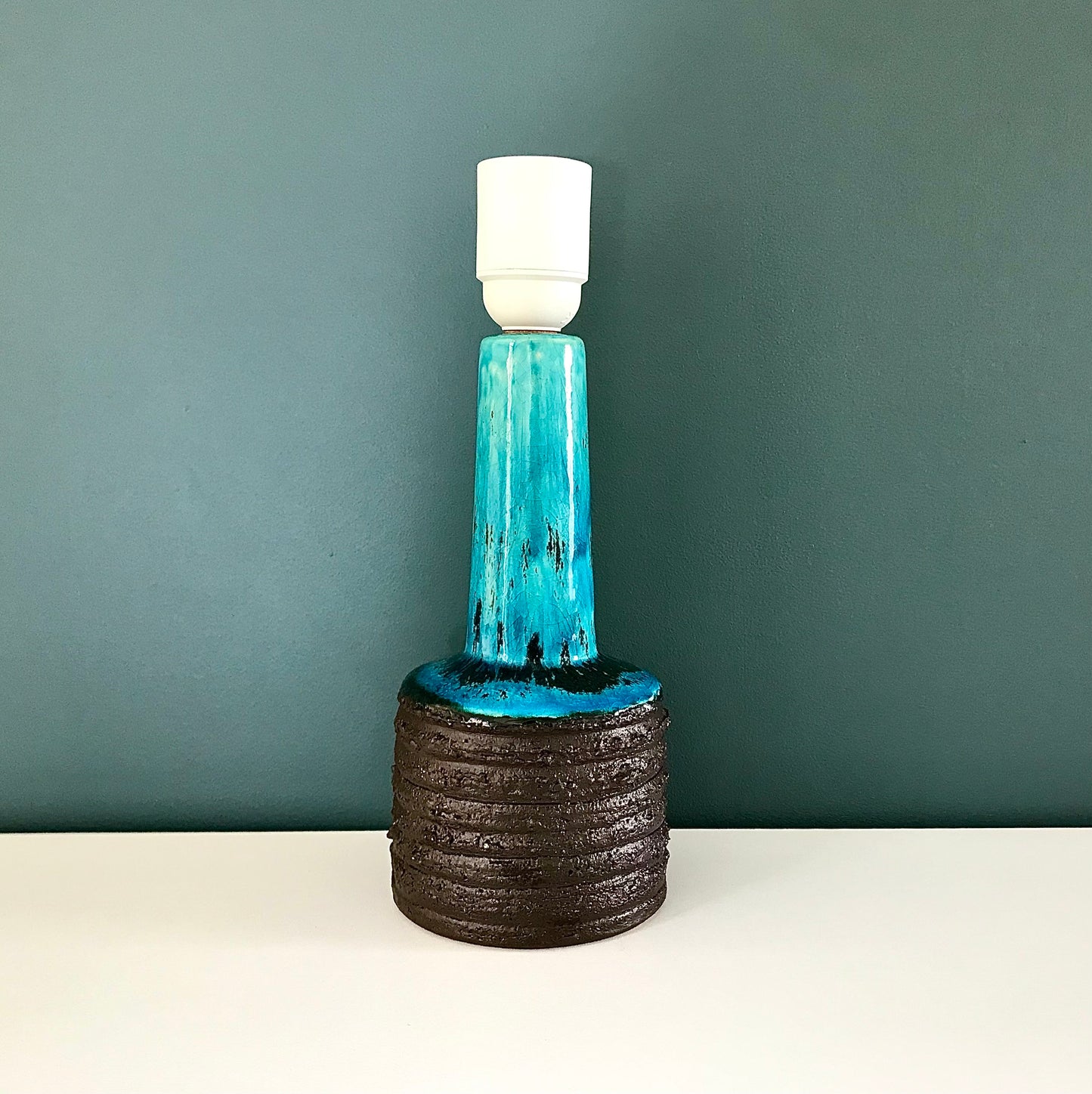 Vintage Danish Turquoise Ceramic Table Lamp Light 1960s 1970s