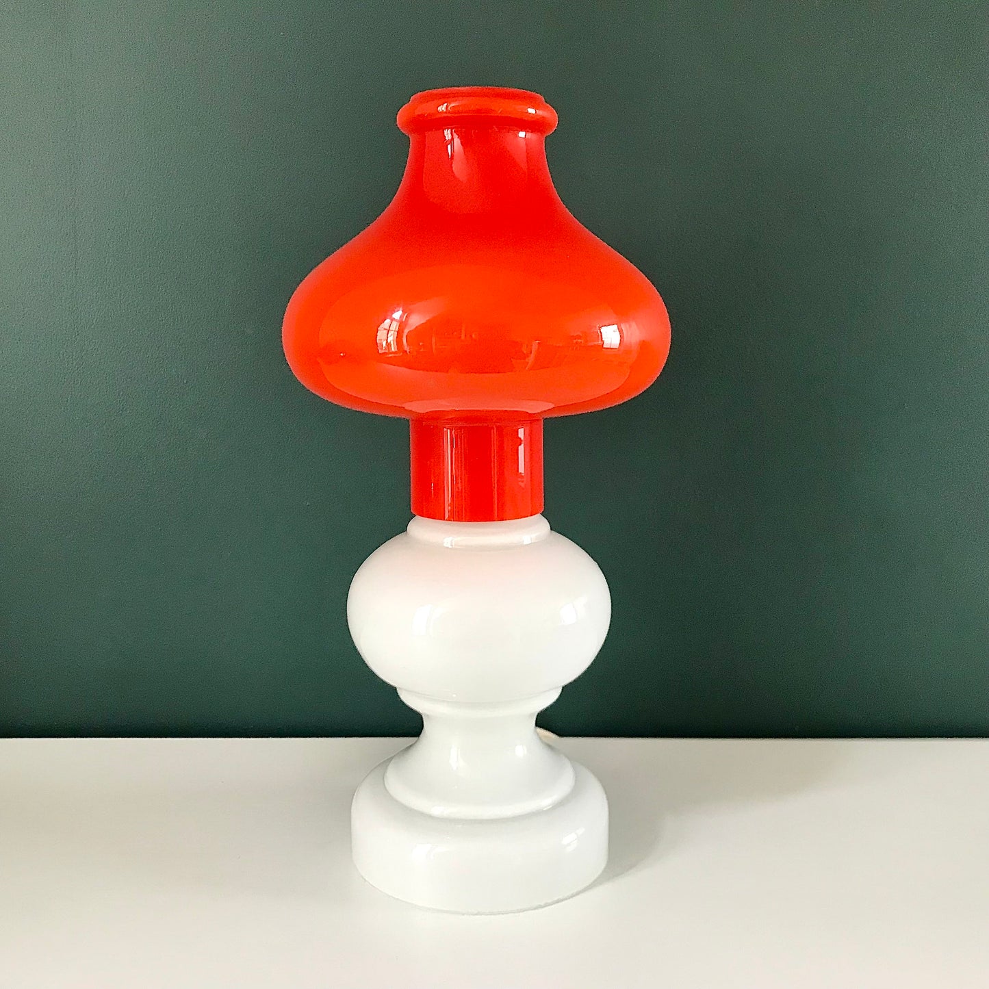 Danish Orange Hooped Glass Table Lamp Atomic Era 1960s 1970s Retro Vintage