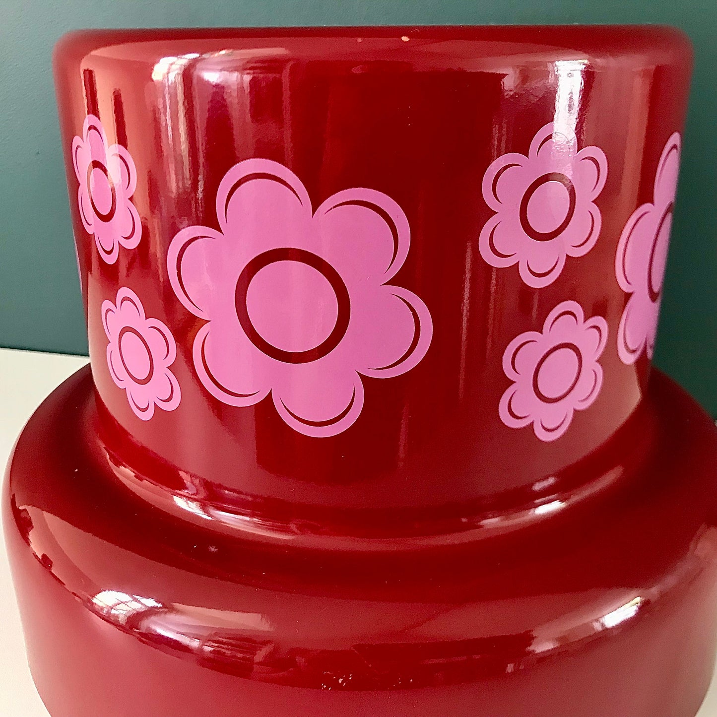 Fog & Morup Arabia Danish Pendant Lamp Kaj Franck Enamel Vintage Retro Red Pink Flower