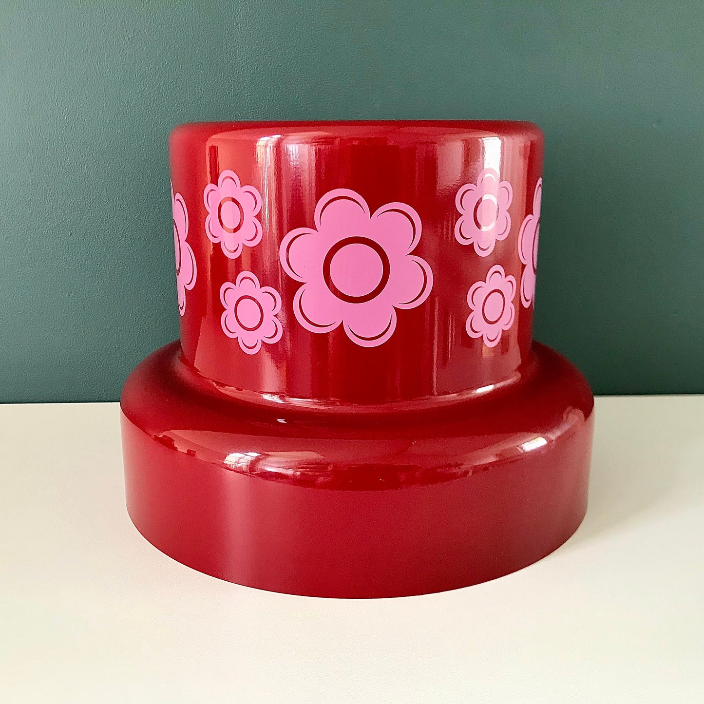 Fog & Morup Arabia Danish Pendant Lamp Kaj Franck Enamel Vintage Retro Red Pink Flower