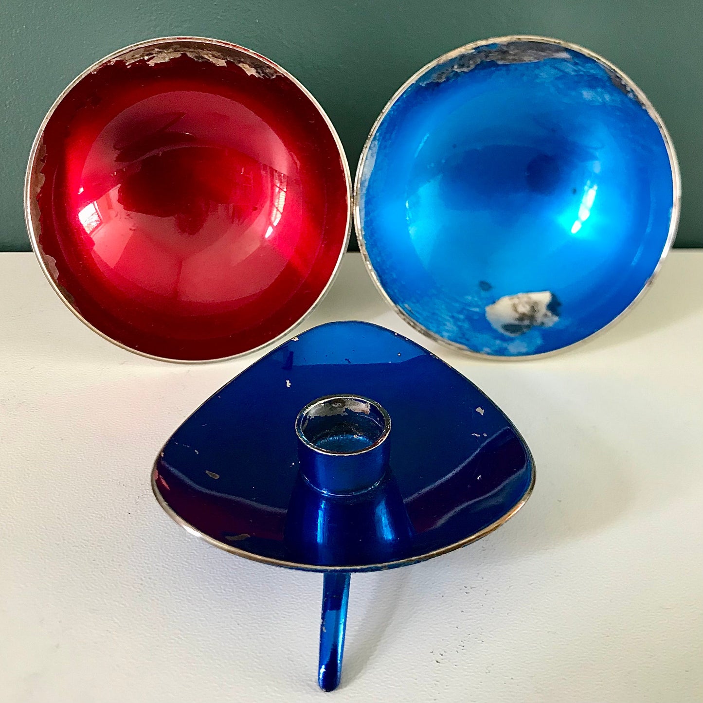 Vintage Scandinavian Silver Enamel Candle Holders 1950s 1960s Danish Norwegian