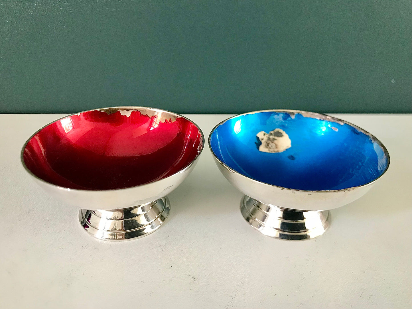 Vintage Scandinavian Silver Enamel Candle Holders 1950s 1960s Danish Norwegian