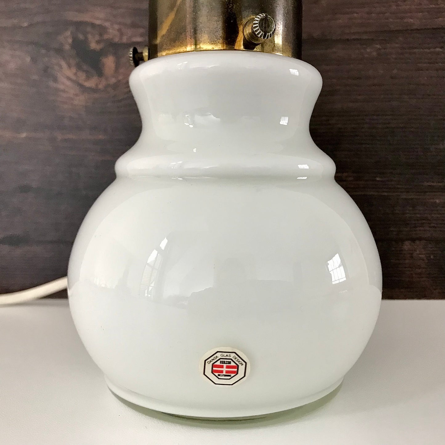 Vintage Danish White Hooped Glass Table Lamp Odreco Light Scandinavian Lighting