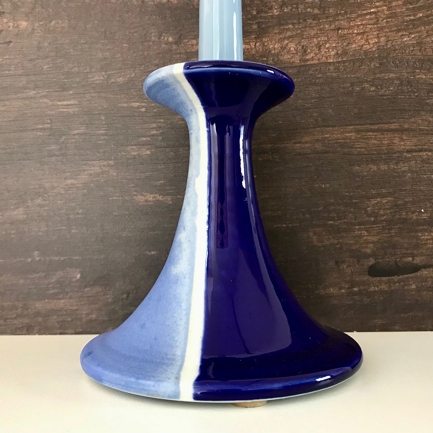 Tue Poulsen Blue Danish Candle Holder Stick Studio Pottery Haresfur Glaze
