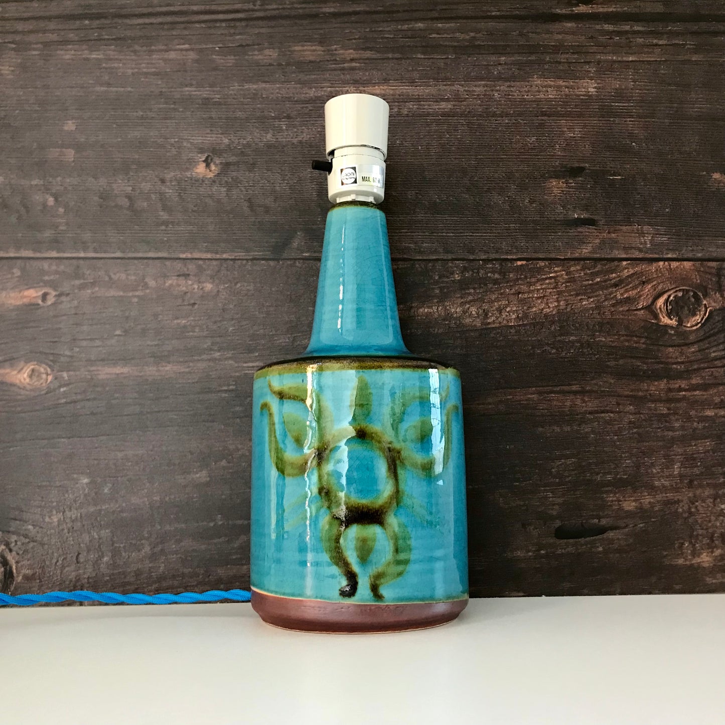 Soholm Pottery Danish Turquoise Blue Table Lamp Bedside Light Vintage 1960s 1203