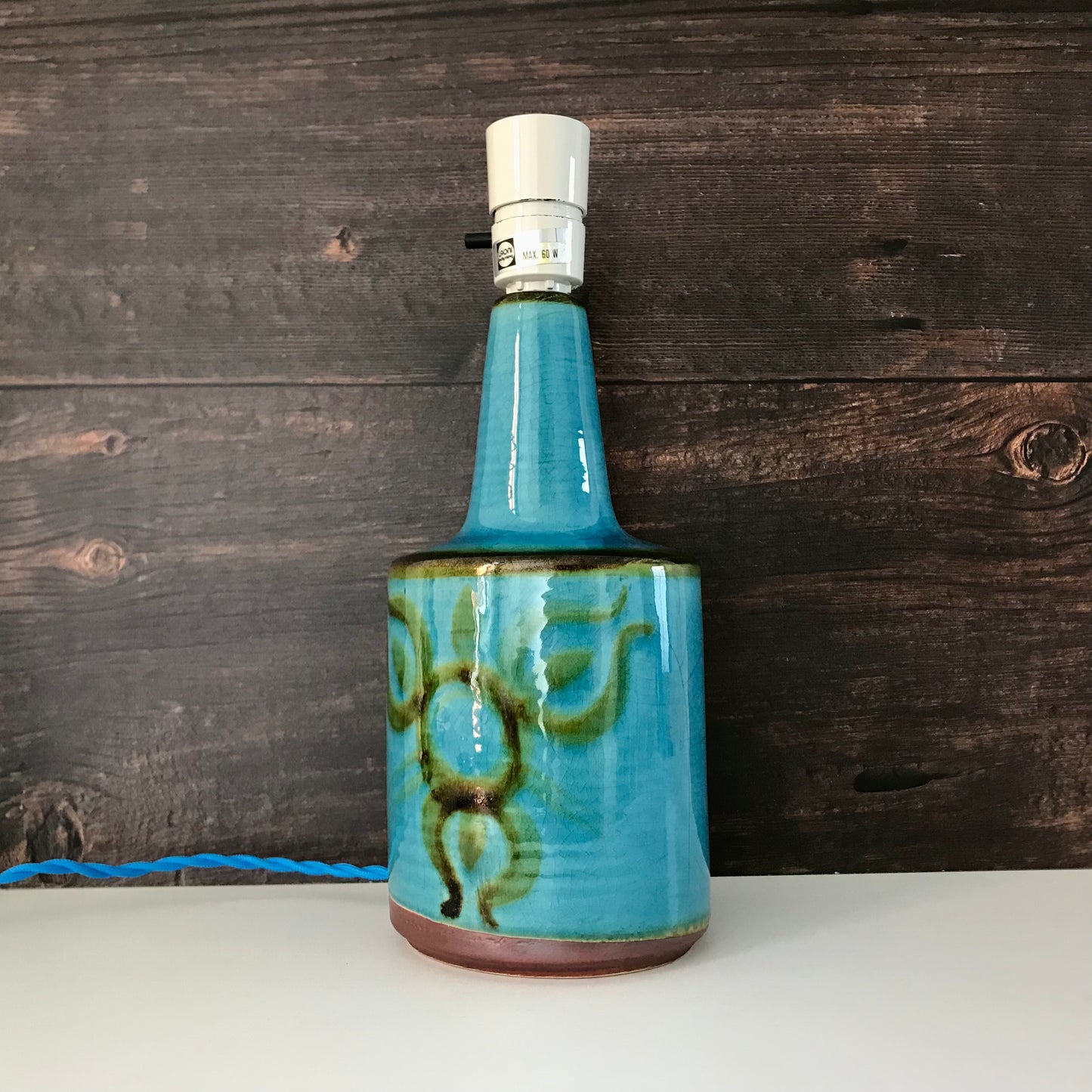 Soholm Pottery Danish Turquoise Blue Table Lamp Bedside Light Vintage 1960s 1203
