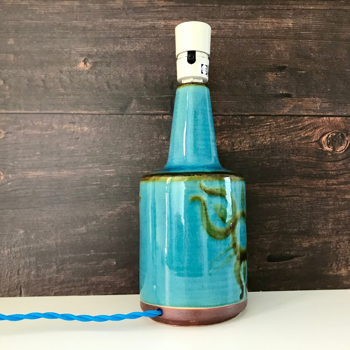 Soholm Pottery Danish Turquoise Blue Table Lamp Bedside Light Vintage 1960s 1203