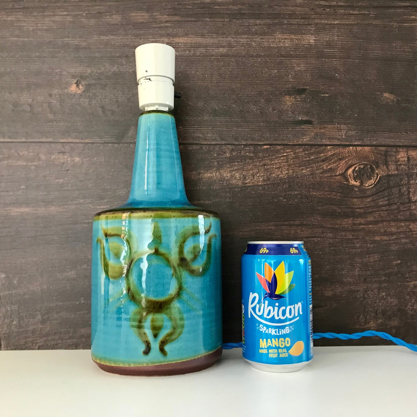 Soholm Pottery Danish Turquoise Blue Table Lamp Bedside Light Vintage 1960s 1203