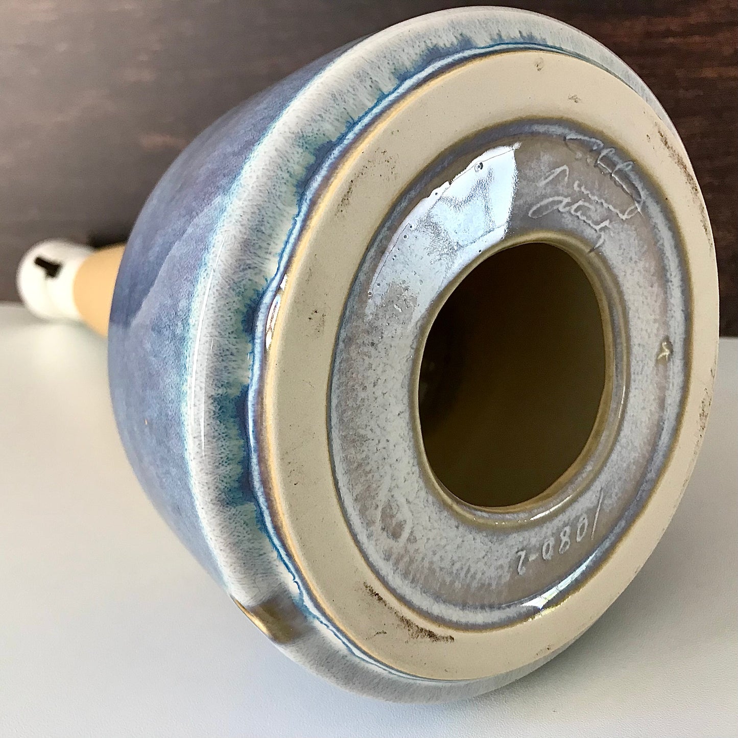 Large Soholm Pottery Purple Danish Table Lamp 1960s Blue Retro Scandinavian 1080-2