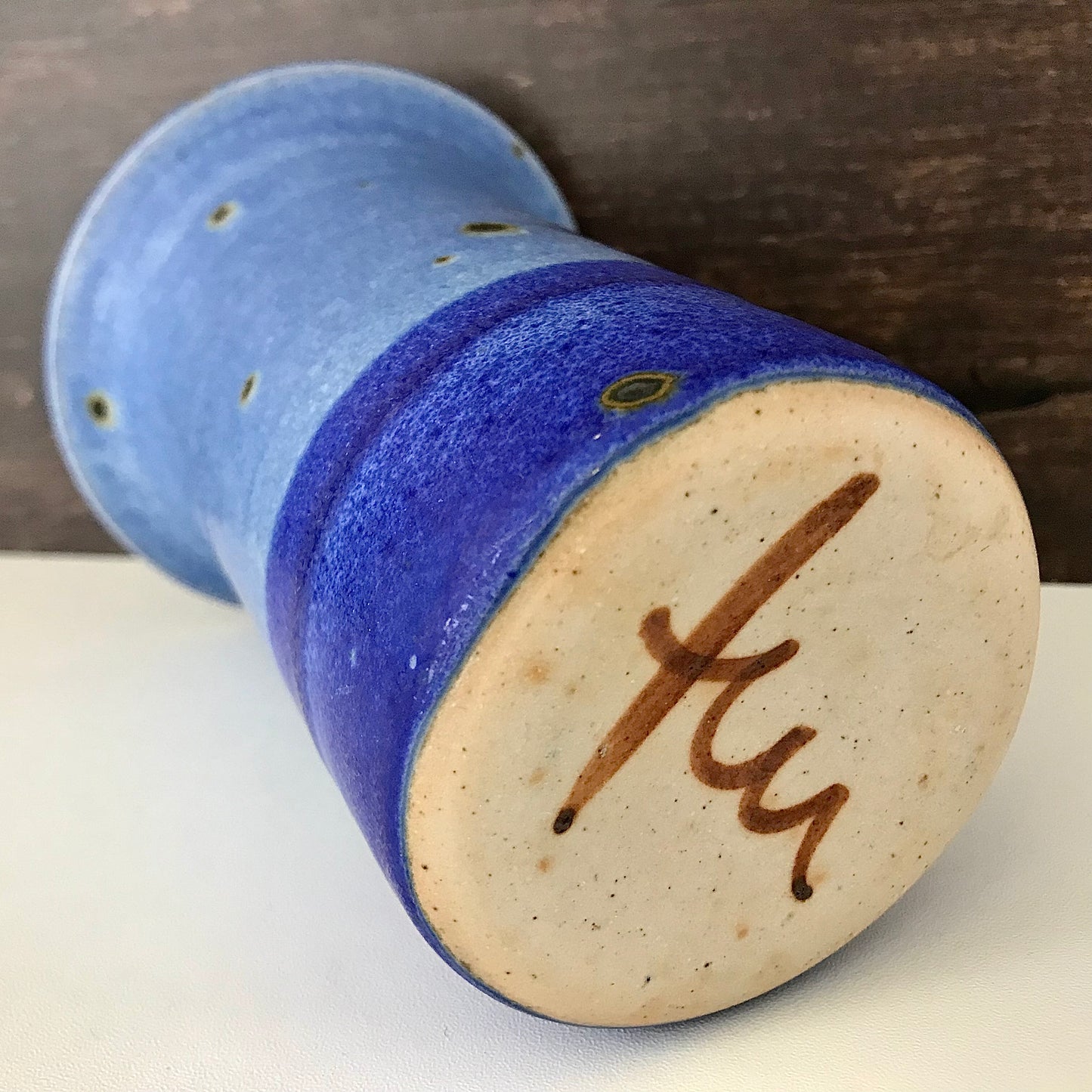 Tue Poulsen Blue Danish Studio Pottery Vase Haresfur Glaze