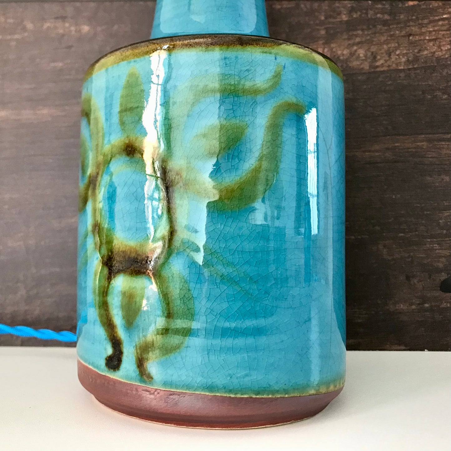 Soholm Pottery Danish Turquoise Blue Table Lamp Bedside Light Vintage 1960s 1203