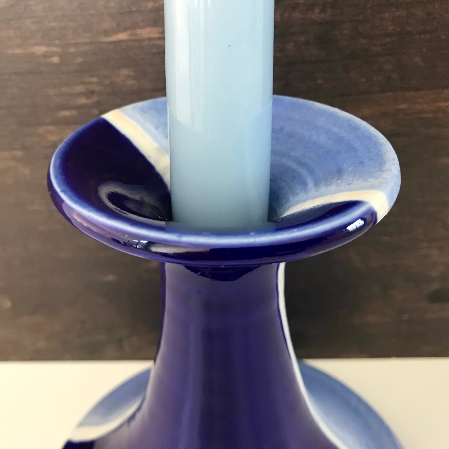 Tue Poulsen Blue Danish Candle Holder Stick Studio Pottery Haresfur Glaze