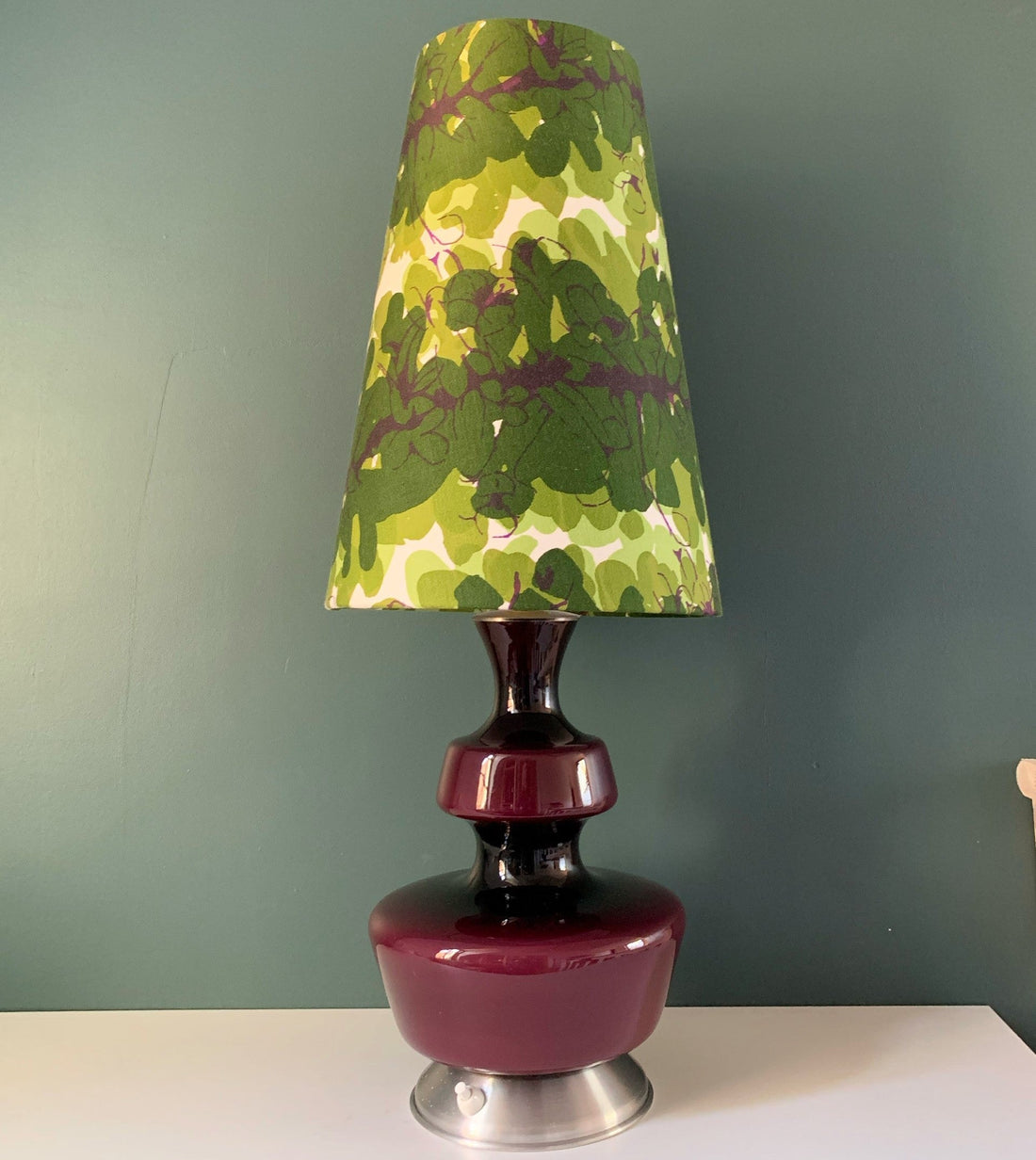 Scandiwegians Vintage Purple Hooped Glass Table Lamp with Handmade Lampshade