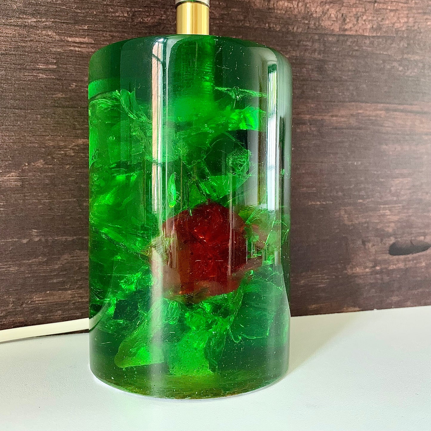 Shattaline British Green Table Lamp Cracked Resin Crushed Ice Vintage Retro Atomic Era Shatterline