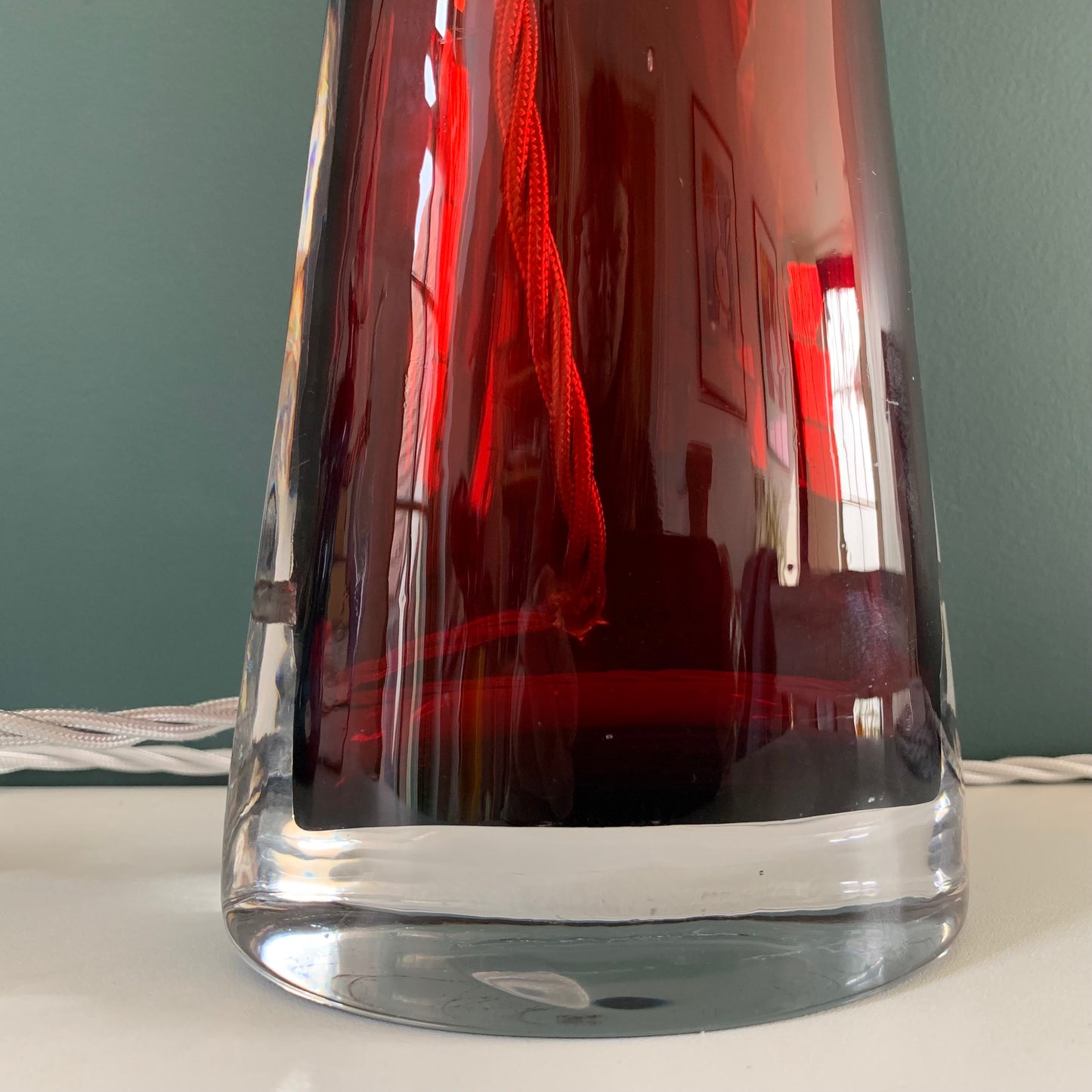 LARGE Orrefors Ruby Red Swedish Crystal Glass 1960s Table Lamp Carl Fagerlund Design