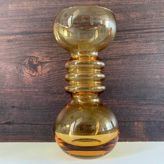 Vintage Riihimaki Finnish Amber Yellow Carmen Glass Vase 1960s 1970s Scandinavian