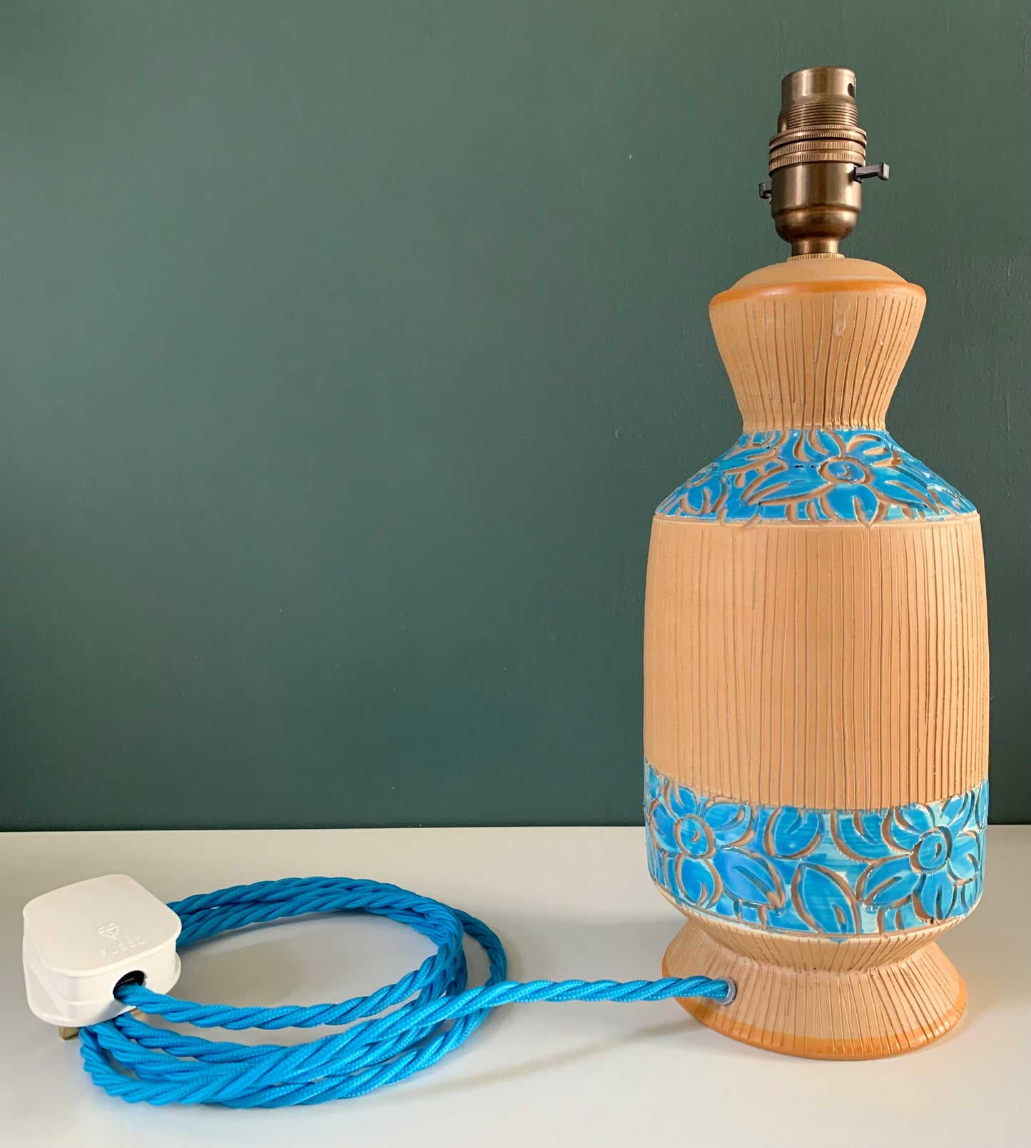 Bitossi Rimini Blue Pottery Table Lamp Ceramic 1960s 1970s Turquoise