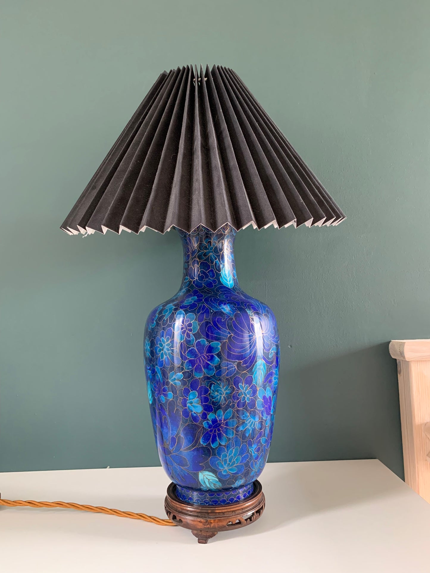 Large Turquoise Mid Century Chinese Cloisonne Copper Table Lamp