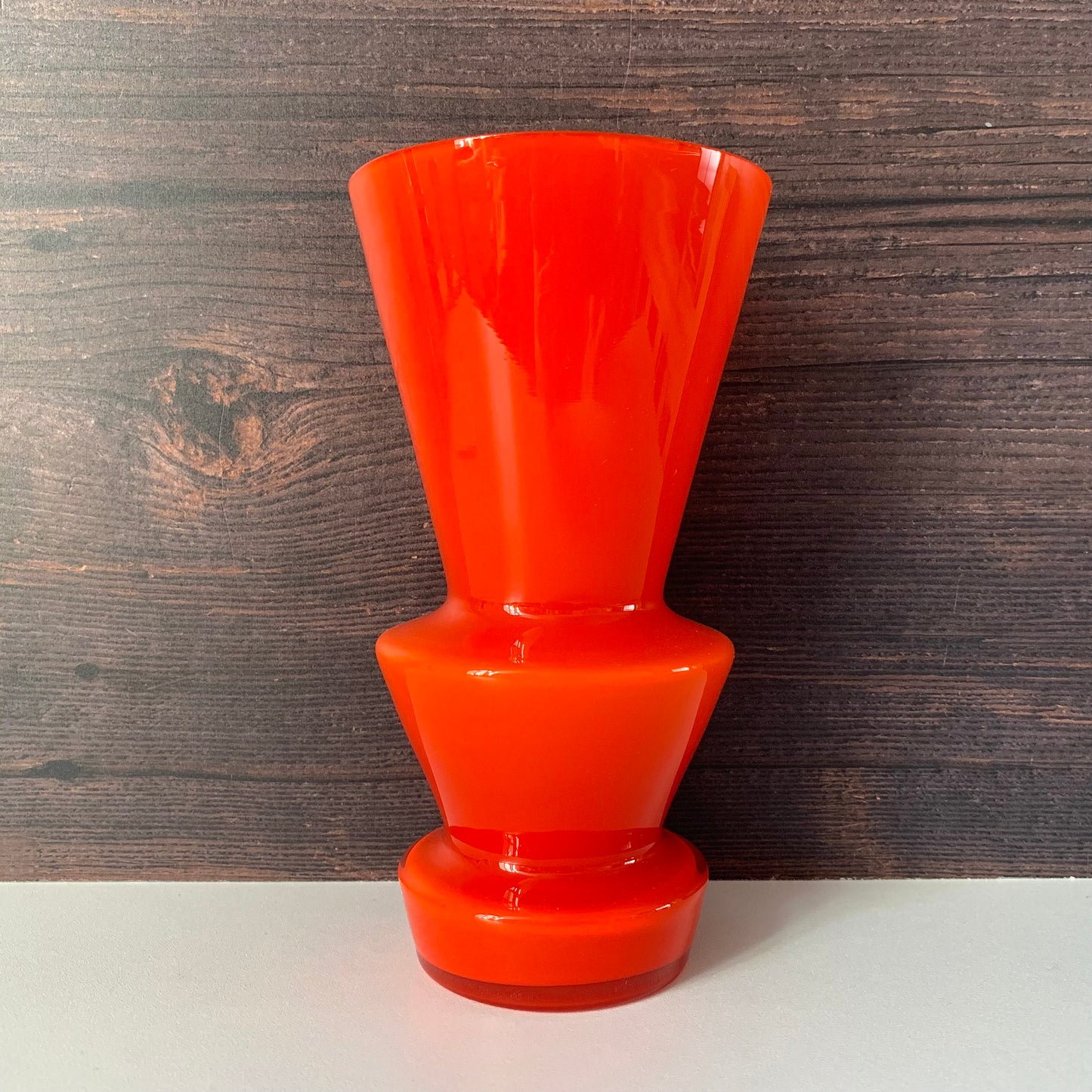 Lindshammar Swedish Orange Hooped Glass Vase 1960s 1970s Vintage Retro Scandinavian