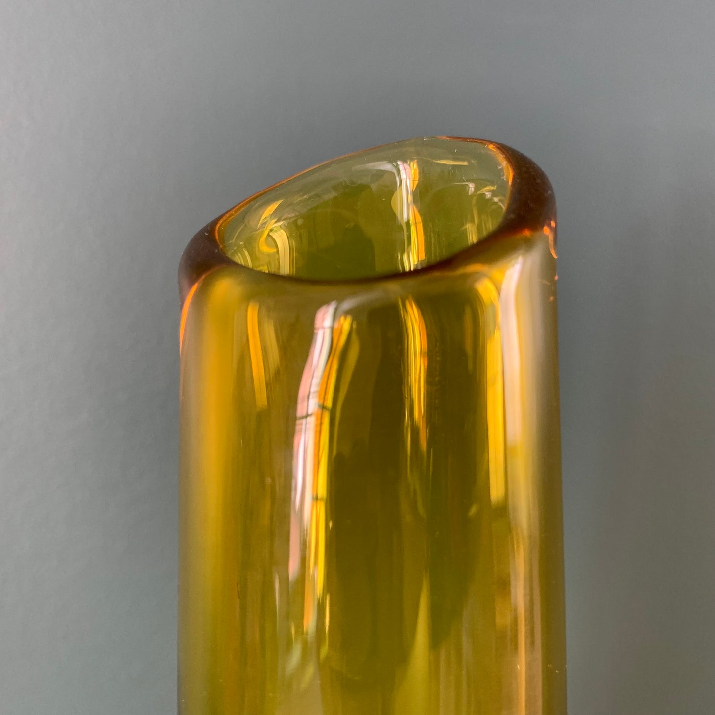 Vintage Swedish Johansen Orrefors Amber Yellow Glass Vase 1970s