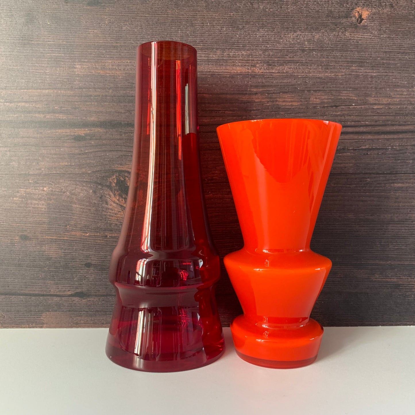 Lindshammar Swedish Orange Hooped Glass Vase 1960s 1970s Vintage Retro Scandinavian