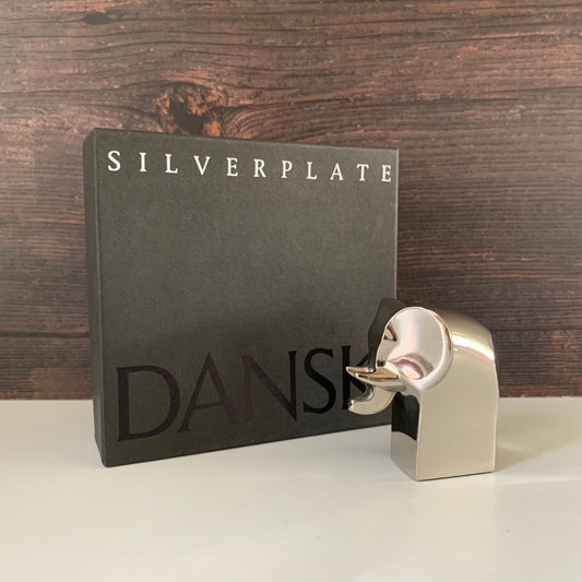 Boxed Dansk Designs Silver Elephant Paperweight Danish Swedish Vintage Home Office Gifts Presents