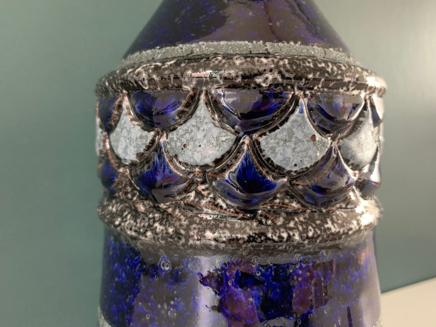 Mid Century Italian Cobalt Blue Silver Pottery Table Lamp Bitossi Ceramic 1960s 1970s