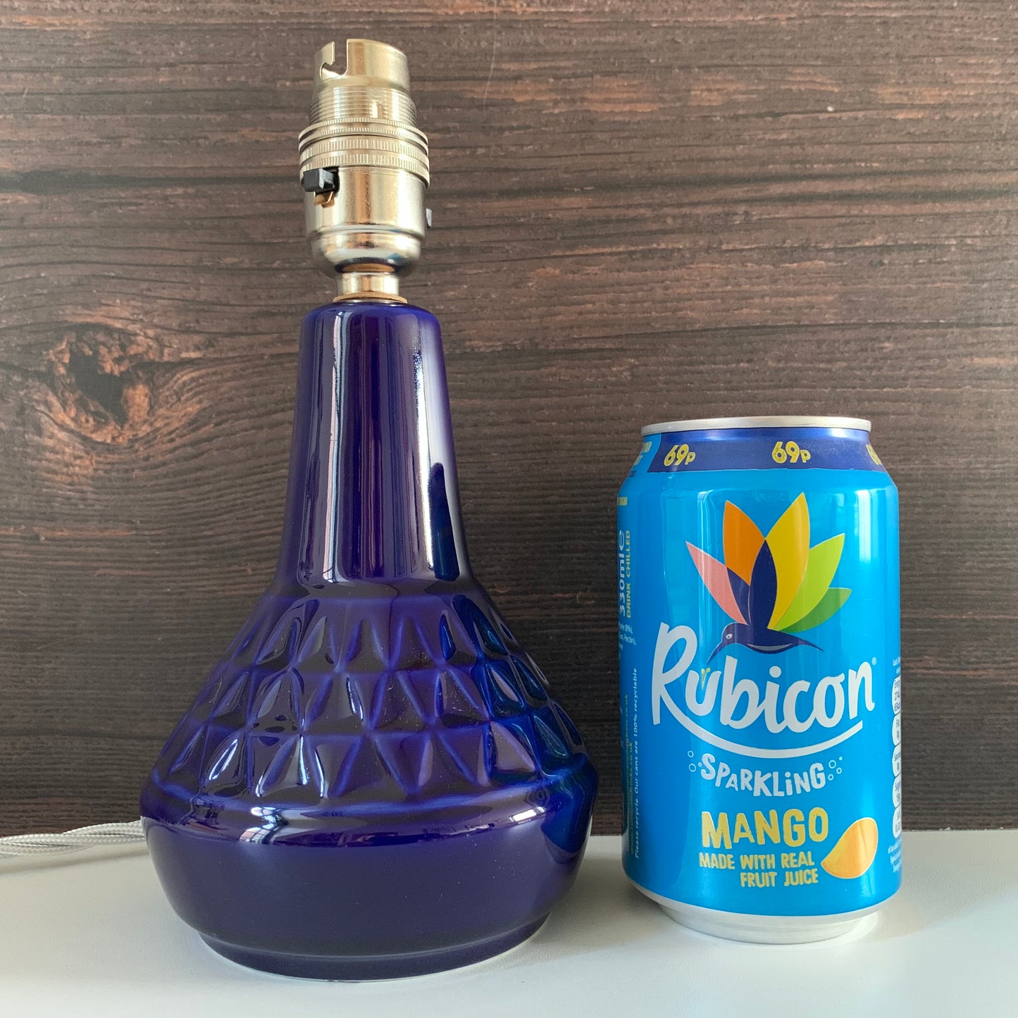 Soholm Danish Blue Table Lamp 1960s Pottery Scandi Bedside Light 3323