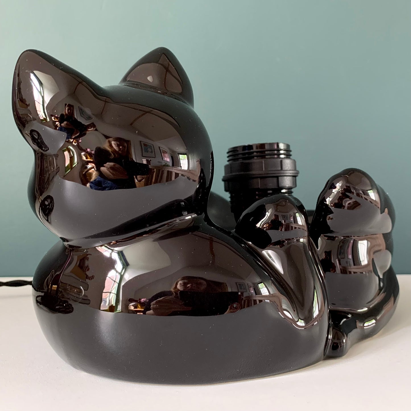 Vintage Black Cat Ceramic Table Lamp British English 1970s